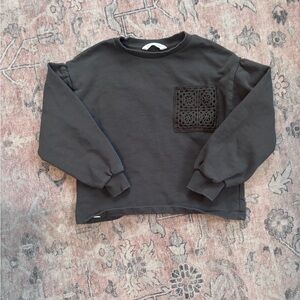Mango Brand Gray Sweatshirt with Pocket Detail